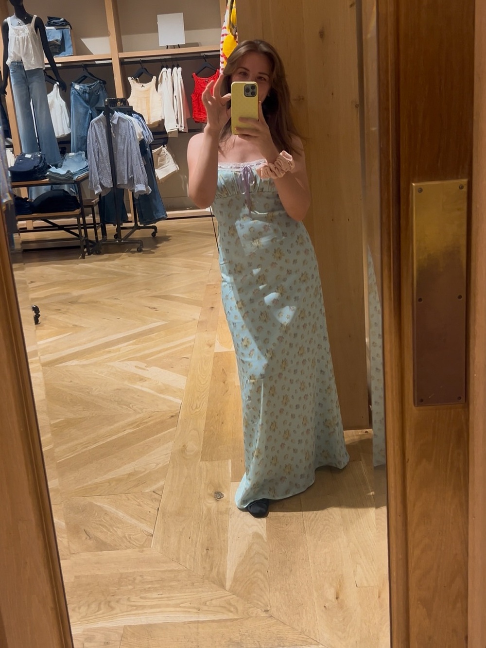 Urban Outfitters Light Blue Floral Satin Slip Dress with Pink Lace Trim - Picture 8 of 8